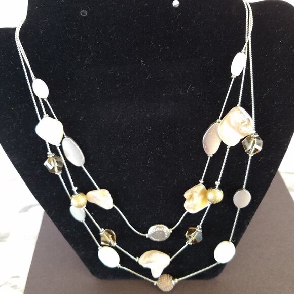 Madison Tyler Jewelry - Madison Tyler Mother of Pearl Triple Strand Necklace Beige White 16” 20” plus 3”
